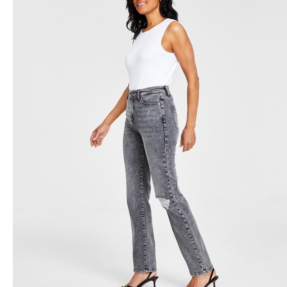 Women's Distressed High-Rise Straight-Leg Jeans, Created for Macy's - Picture 6 of 7